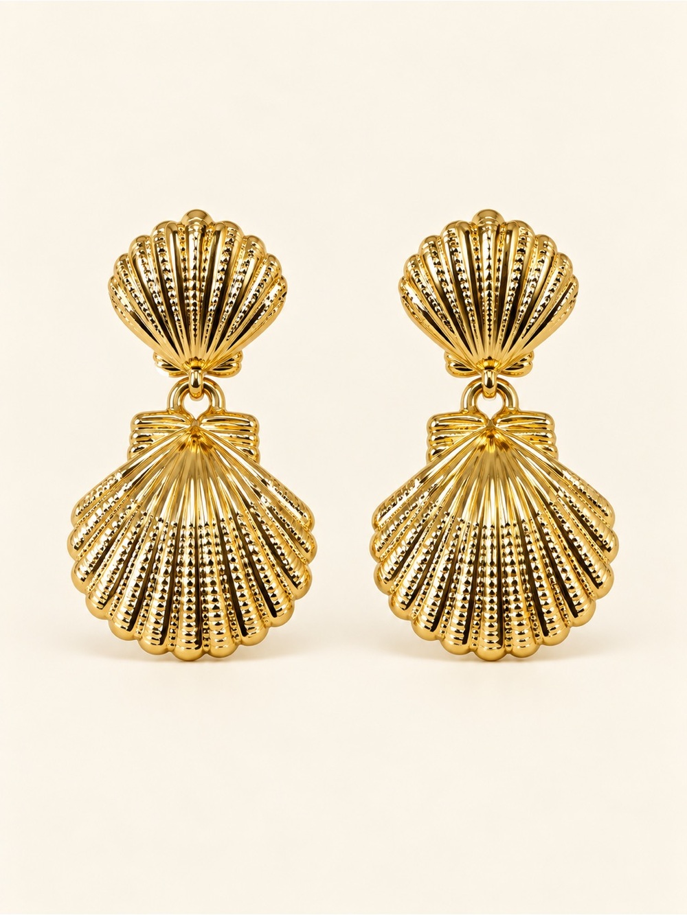 Gold Double Shell Drop Earrings